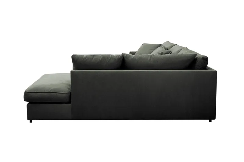 Rossita Lyx 4-personers Ekstra dyb Sofa med Chaiselong Højre - Mørkegrøn Jernbanefløjl - Møbler - Sofaer - Sofa med chaiselong