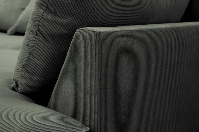 Rossita Lyx 4-personers Ekstra dyb Sofa med Chaiselong Højre - Mørkegrøn Jernbanefløjl - Møbler - Sofaer - Sofa med chaiselong