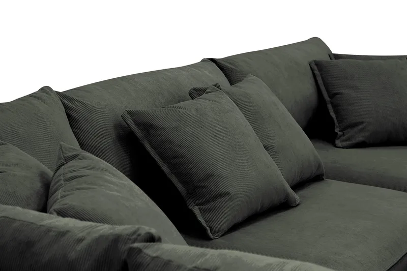 Rossita Lyx 4-personers Ekstra dyb Sofa med Chaiselong Venstre - Mørkegrøn Jernbanefløjl - Møbler - Sofaer - Sofa med chaiselong