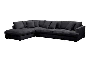 Rossita Lyx 4-personers Venstrevendt L-formet Extra Dyb Chaiselongsofa i Chenille - Sort Chenille - Møbler - Sofaer - Sofa med chaiselong
