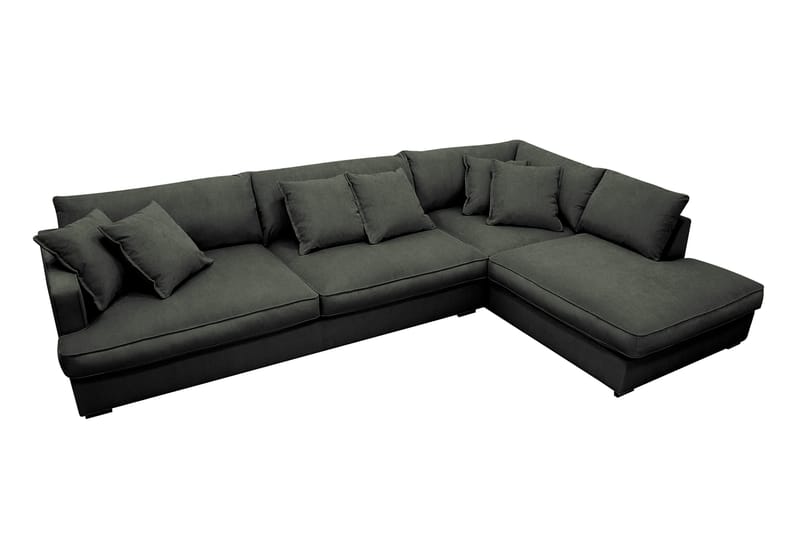 Rossita Lyx 4-personers Ekstra dyb Sofa med Chaiselong Højre - Mørkegrøn Jernbanefløjl - Møbler - Sofaer - Sofa med chaiselong