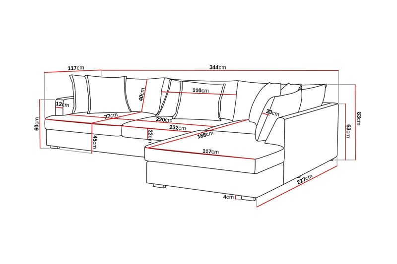 Rossita Lyx 4-personers Ekstra dyb Sofa med Chaiselong Højre - Beige Chenille - Møbler - Sofaer - Sofa med chaiselong