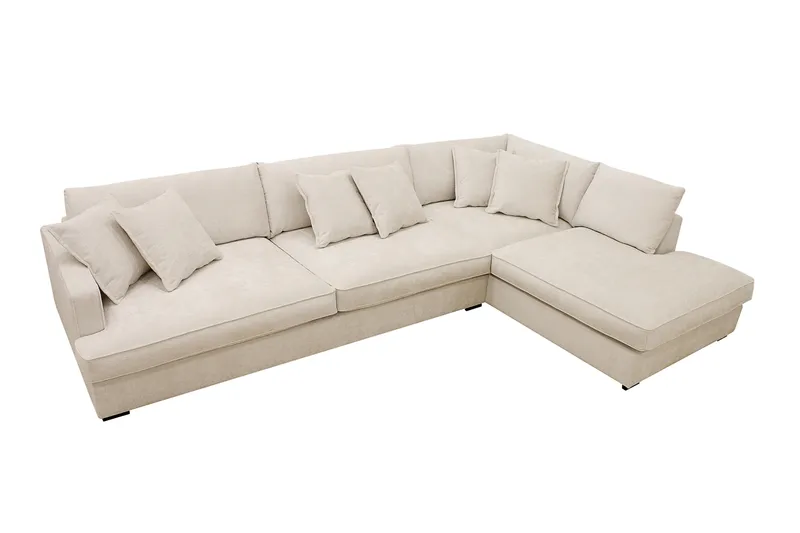 Rossita Lyx 4-personers Ekstra dyb Sofa med Chaiselong Højre - Beige Chenille - Møbler - Sofaer - Sofa med chaiselong