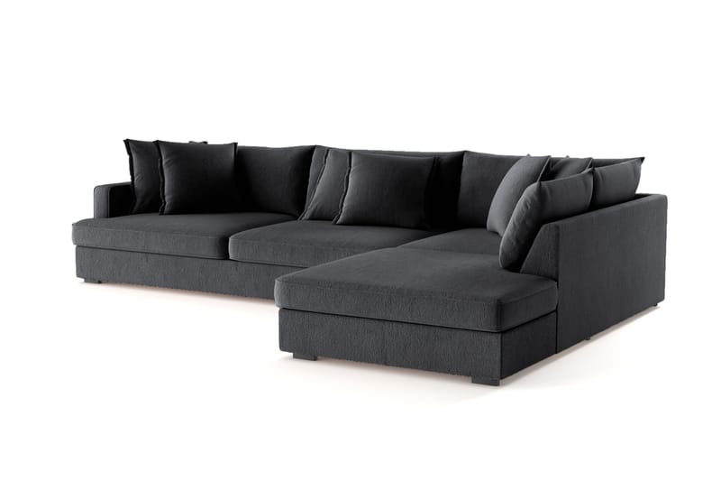 Rossita Lyx 4-personers Ekstra dyb Sofa med Chaiselong Højre - Sort Chenille - Møbler - Sofaer - Sofa med chaiselong