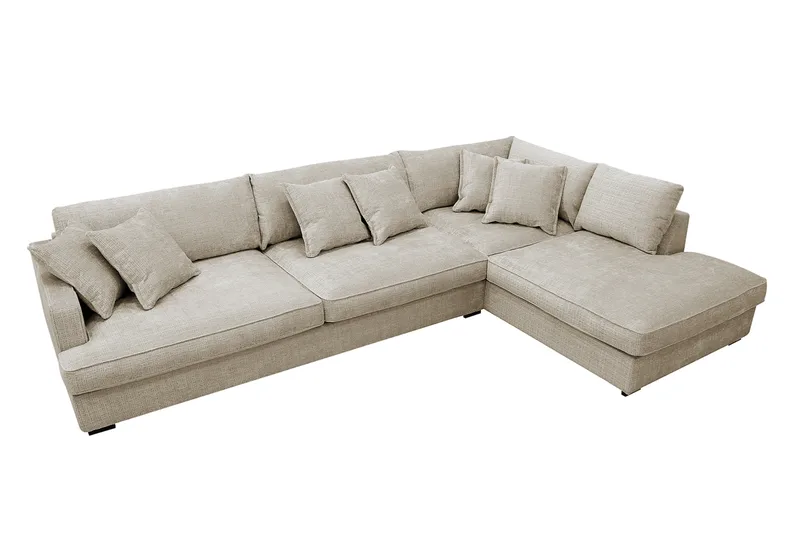 Rossita Lyx 4-personers Ekstra dyb Sofa med Chaiselong Højre - Beige Chenille - Møbler - Sofaer - Sofa med chaiselong
