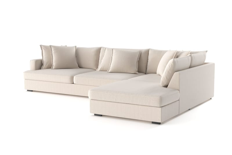 Rossita Lyx 4-personers Ekstra dyb Sofa med Chaiselong Højre - Beige Jernbanefløjl - Møbler - Sofaer - Sofa med chaiselong