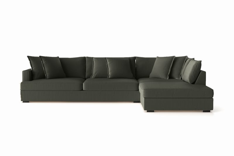 Rossita Lyx 4-personers Ekstra dyb Sofa med Chaiselong Højre - Mørkegrøn Jernbanefløjl - Møbler - Sofaer - Sofa med chaiselong