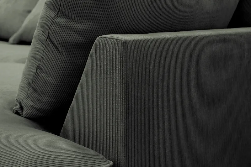 Rossita Lyx 4-personers Ekstra dyb Sofa med Chaiselong Højre - Mørkegrøn Jernbanefløjl - Møbler - Sofaer - Sofa med chaiselong