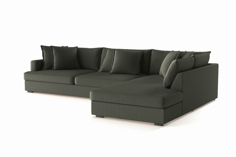 Rossita Lyx 4-personers Ekstra dyb Sofa med Chaiselong Højre - Mørkegrøn Jernbanefløjl - Møbler - Sofaer - Sofa med chaiselong