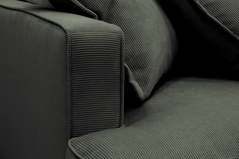 Rossita Lyx 4-personers Ekstra dyb Sofa med Chaiselong Højre - Mørkegrøn Jernbanefløjl - Møbler - Sofaer - Sofa med chaiselong