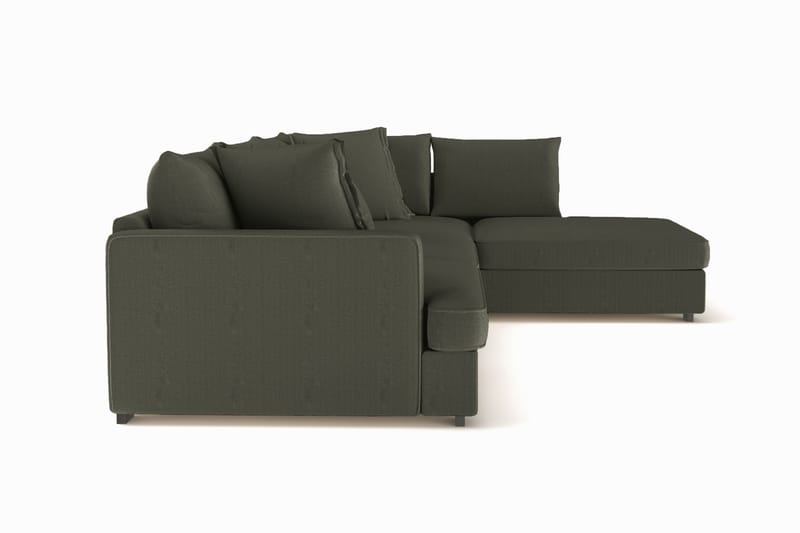 Rossita Lyx 4-personers Ekstra dyb Sofa med Chaiselong Højre - Mørkegrøn Jernbanefløjl - Møbler - Sofaer - Sofa med chaiselong