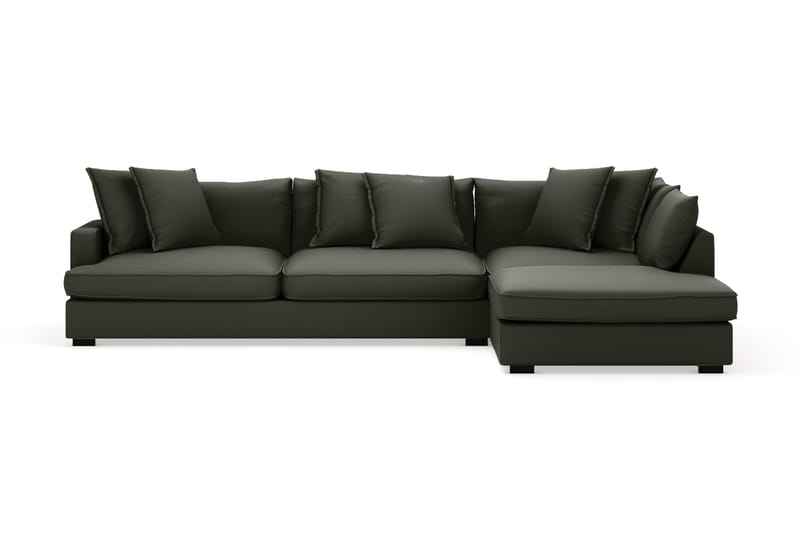 Rossita Lyx 4-personers Ekstra dyb Sofa med Chaiselong Højre - Mørkegrøn Jernbanefløjl - Møbler - Sofaer - Sofa med chaiselong