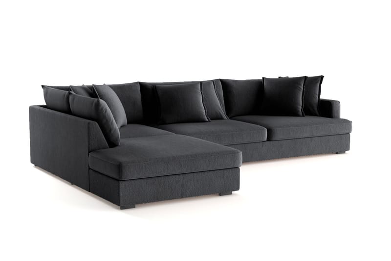 Rossita Lyx 4-personers Ekstra dyb Sofa med Chaiselong Venstre - Sort Chenille - Møbler - Sofaer - Sofa med chaiselong