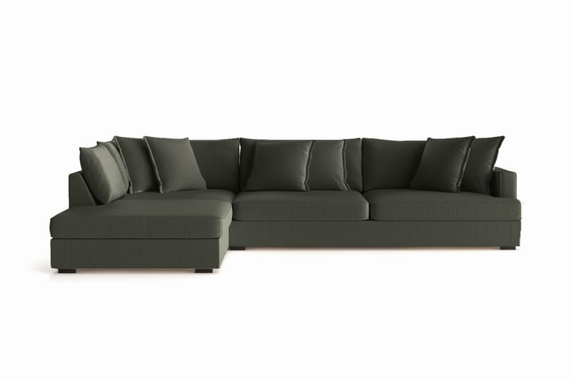 Rossita Lyx 4-personers Ekstra dyb Sofa med Chaiselong Venstre - Mørkegrøn Jernbanefløjl - Møbler - Sofaer - Sofa med chaiselong