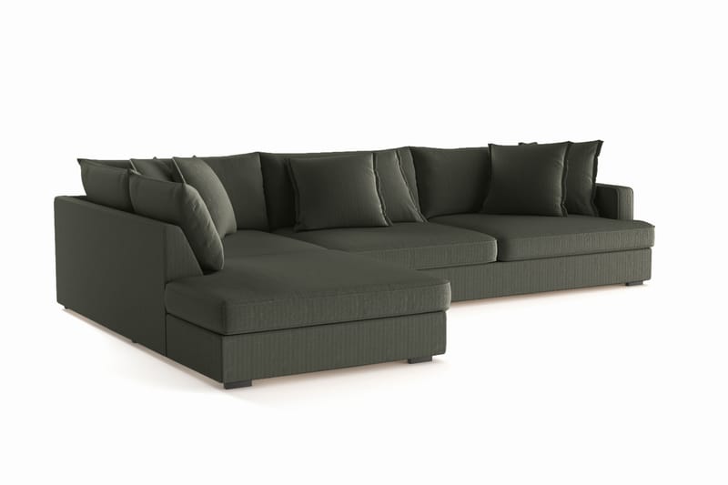 Rossita Lyx 4-personers Ekstra dyb Sofa med Chaiselong Venstre - Mørkegrøn Jernbanefløjl - Møbler - Sofaer - Sofa med chaiselong