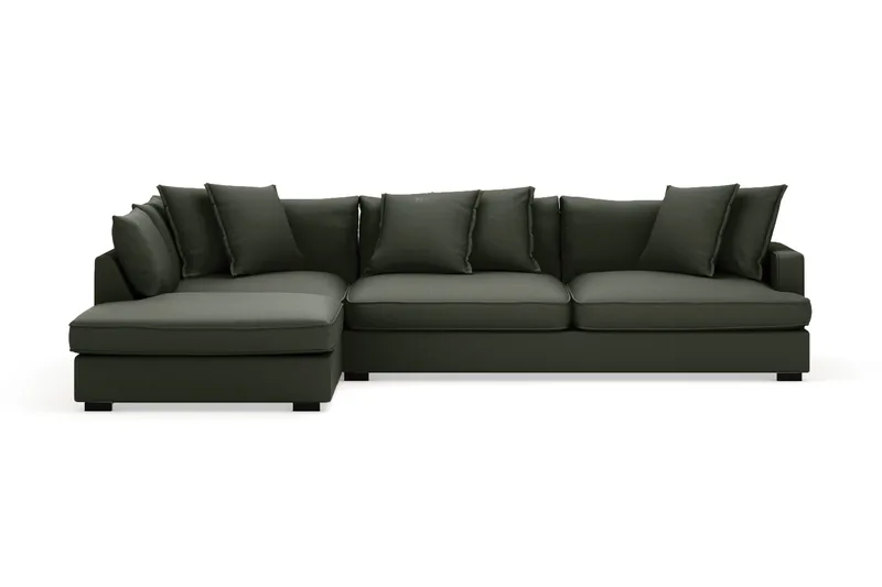 Rossita Lyx 4-personers Ekstra dyb Sofa med Chaiselong Venstre - Mørkegrøn Jernbanefløjl - Møbler - Sofaer - Sofa med chaiselong
