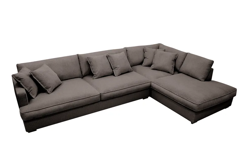 Rossita Lyx 4-personers Ekstra dyb Sofa med Chaiselong Højre - Mørkegrå Jernbanefløjl - Møbler - Sofaer - Sofa med chaiselong