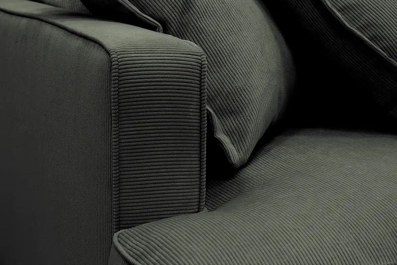 Rossita Lyx 4-personers Ekstra dyb Sofa med Chaiselong Højre - Mørkegrøn Jernbanefløjl - Møbler - Sofaer - Sofa med chaiselong