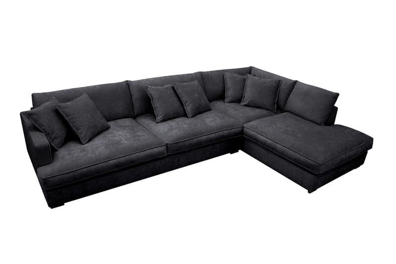 Rossita Lyx 4-personers Ekstra dyb Sofa med Chaiselong Højre - Sort Chenille - Møbler - Sofaer - Sofa med chaiselong