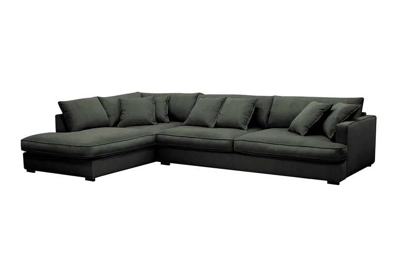 Rossita Lyx 4-personers Ekstra dyb Sofa med Chaiselong Venstre - Mørkegrøn Jernbanefløjl - Møbler - Sofaer - Sofa med chaiselong