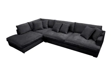 Rossita Lyx 4-personers Venstrevendt L-formet Extra Dyb Chaiselongsofa i Chenille - Sort Chenille - Møbler - Sofaer - Sofa med chaiselong