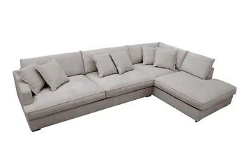 Rossita Lyx 4-personers Højrevendt L-formet Extra Dyb Chaiselongsofa i Chenille - Trenza 08, Grå/Brun Chenille - Møbler - Sofaer - Sofa med chaiselong