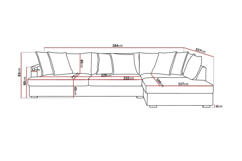Rossita Lyx 4-personers Ekstra dyb Sofa med Chaiselong Højre - Brun Stof - Møbler - Sofaer - Sofa med chaiselong