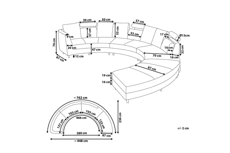 Rotunde 7-Pers. Chaiselongsofa - Velour/Lysegrå - Møbler - Sofaer - Sofa med chaiselong