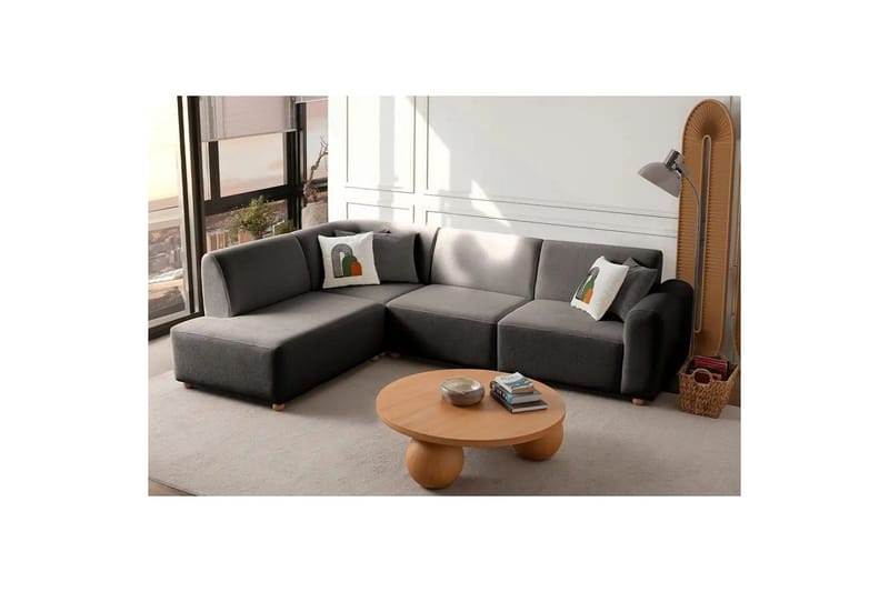 Rynvar Sofa med chaiselong 4-personers - Antracit - Møbler - Sofaer - Modulsofaer - Komplet modulsofa