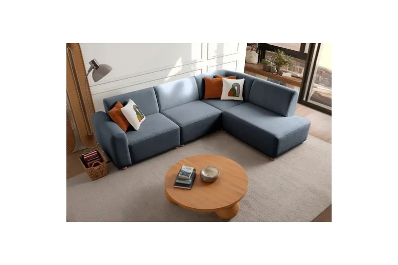 Rynvar Sofa med chaiselong 4-personers - Blå - Møbler - Sofaer - Modulsofaer - Komplet modulsofa