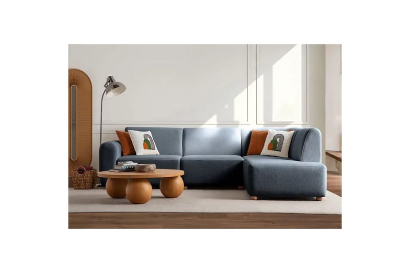 Rynvar Sofa med chaiselong 4-personers - Blå - Møbler - Sofaer - Modulsofaer - Komplet modulsofa