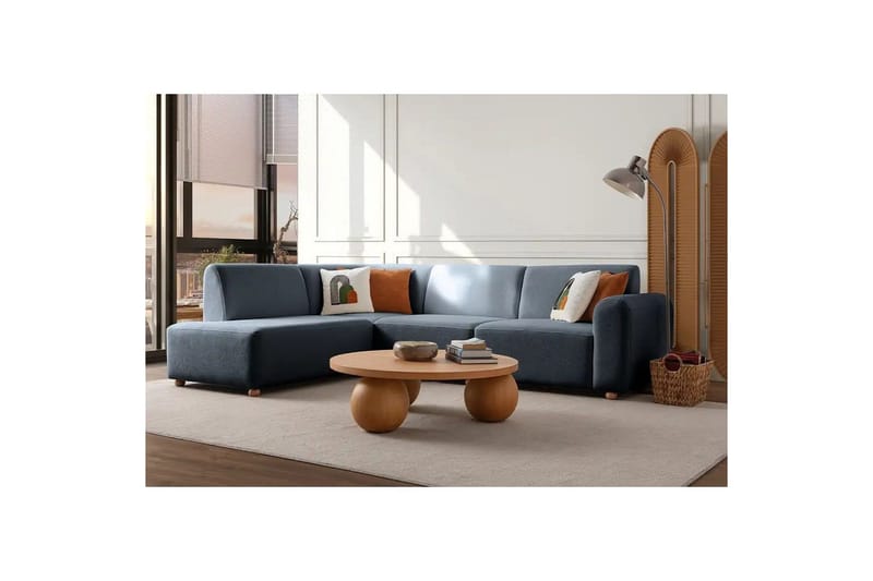 Rynvar Sofa med chaiselong 4-personers - Blå - Møbler - Sofaer - Modulsofaer - Komplet modulsofa