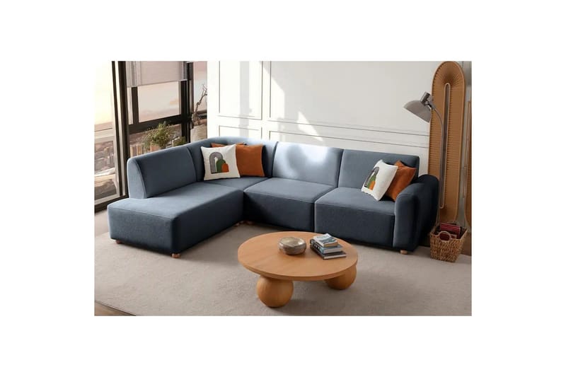 Rynvar Sofa med chaiselong 4-personers - Blå - Møbler - Sofaer - Modulsofaer - Komplet modulsofa