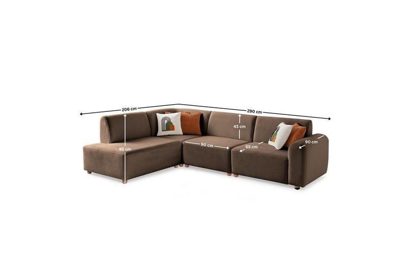 Rynvar Sofa med chaiselong 4-personers - Brun - Møbler - Sofaer - Modulsofaer - Komplet modulsofa