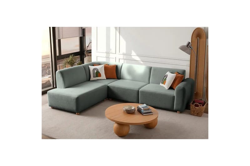 Rynvar Sofa med chaiselong 4-personers - Grøn - Møbler - Sofaer - Modulsofaer - Komplet modulsofa
