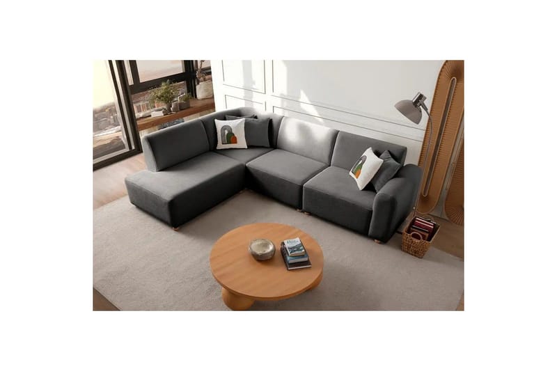 Rynvar Sofa med chaiselong 4-personers - Antracit - Møbler - Sofaer - Modulsofaer - Komplet modulsofa