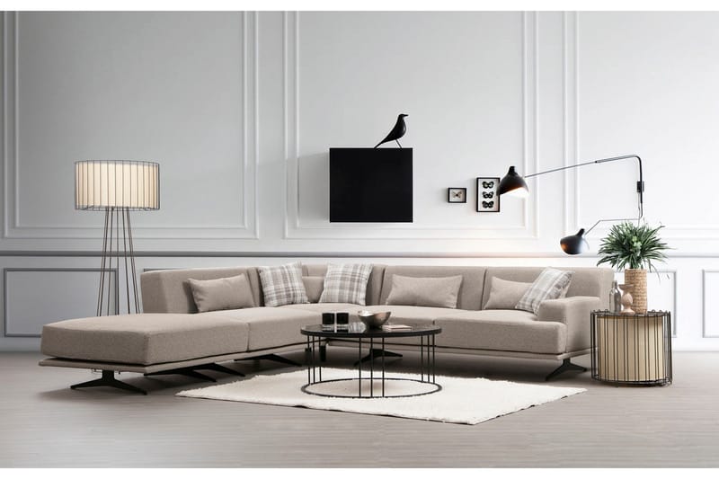 Sanroman Venstrevendt L-formet Sofa med Chaiselong 302 cm i Stof - Beige - Møbler - Sofaer - Sofa med chaiselong