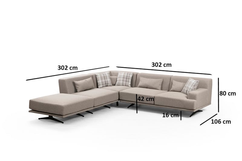 Sanroman Venstrevendt L-formet Sofa med Chaiselong 302 cm i Stof - Beige - Møbler - Sofaer - Sofa med chaiselong