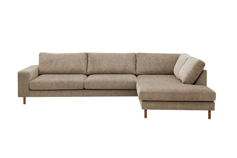 Scandi Dyb 4-personers sofa med højrevendt chaiselong i chenille, Mørk beige