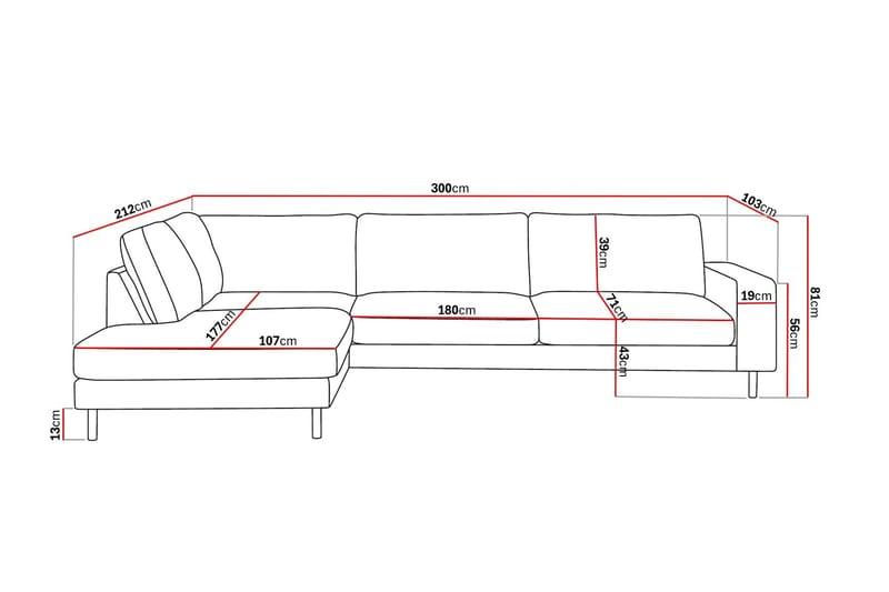 Scandi Dyb 4-personers sofa med venstrevendt chaiselong i chenille - Mørk beige - Møbler - Sofaer - Sofa med chaiselong