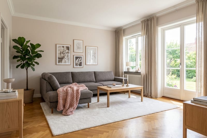 Scandi Dyb 4-personers sofa med venstrevendt chaiselong i chenille - Grå - Møbler - Sofaer - Sofa med chaiselong
