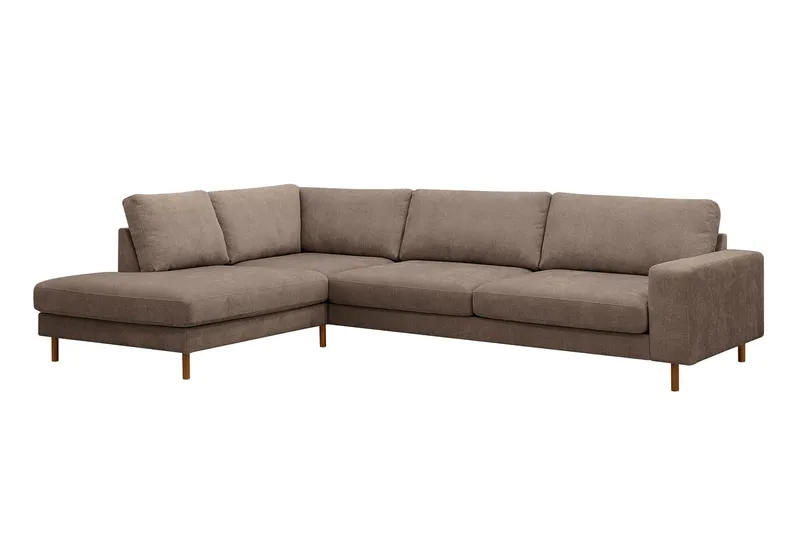 Scandi Dyb 4-personers sofa med venstrevendt chaiselong i stof - Mørkebrun - Møbler - Sofaer - Sofa med chaiselong