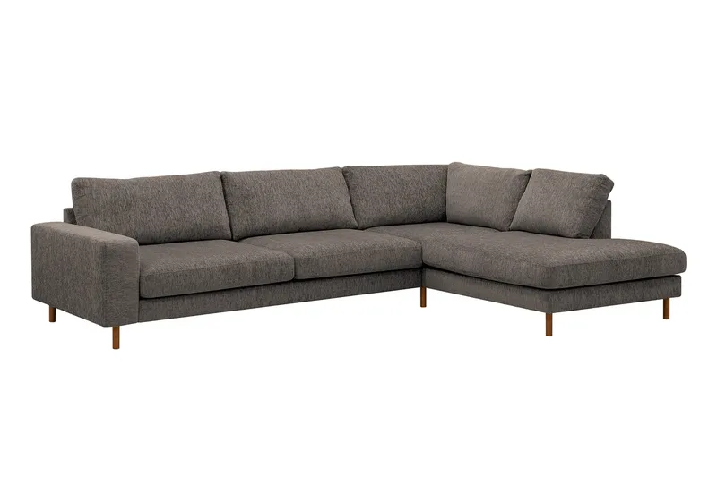 Scandi Dyb 4-personers sofa med højrevendt chaiselong i chenille - Grå - Møbler - Sofaer - Sofa med chaiselong