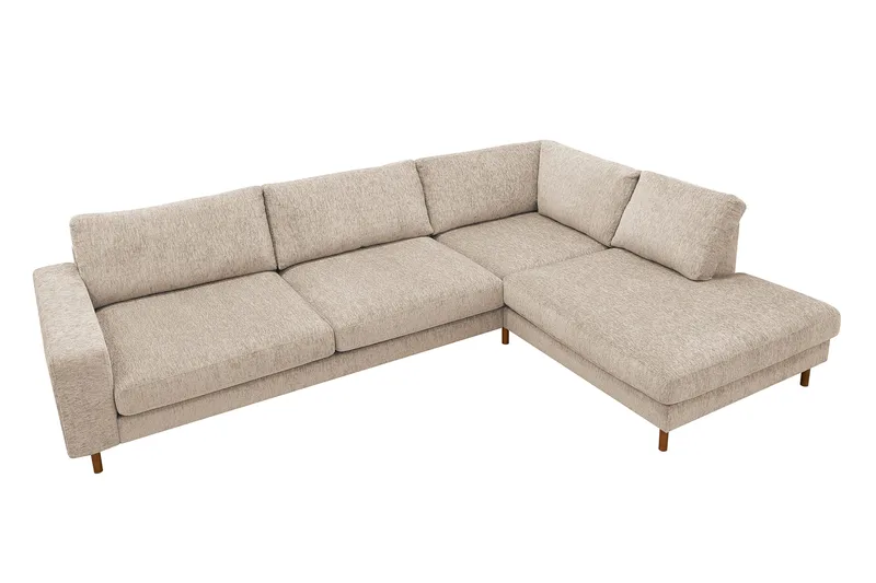 Scandi Dyb 4-personers sofa med højrevendt chaiselong i chenille - Beige - Møbler - Sofaer - Sofa med chaiselong