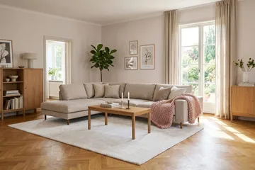 Scandi Dyb 4-personers sofa med venstrevendt chaiselong i chenille - Beige - Møbler - Sofaer - Sofa med chaiselong