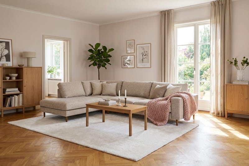 Scandi Dyb 4-personers sofa med venstrevendt chaiselong i chenille - Beige - Møbler - Sofaer - Sofa med chaiselong