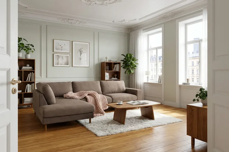 Scandi Dyb 4-personers sofa med venstrevendt chaiselong i stof - Mørkebrun - Møbler - Sofaer - Sofa med chaiselong