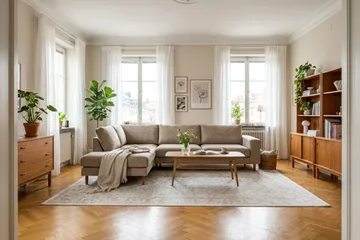 Scandi Dyb 4-personers sofa med venstrevendt chaiselong i chenille - Mørk beige - Møbler - Sofaer - Sofa med chaiselong