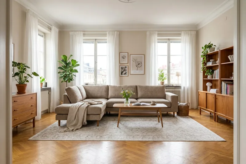 Scandi Dyb 4-personers sofa med venstrevendt chaiselong i chenille - Mørk beige - Møbler - Sofaer - Sofa med chaiselong