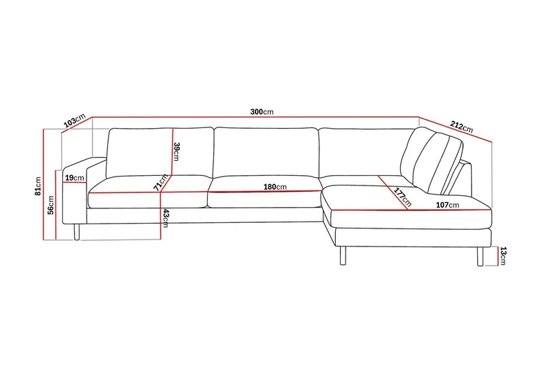 Scandi Dyb 4-personers sofa med højrevendt chaiselong i Jernbanefløjl - Beige - Møbler - Sofaer - Sofa med chaiselong